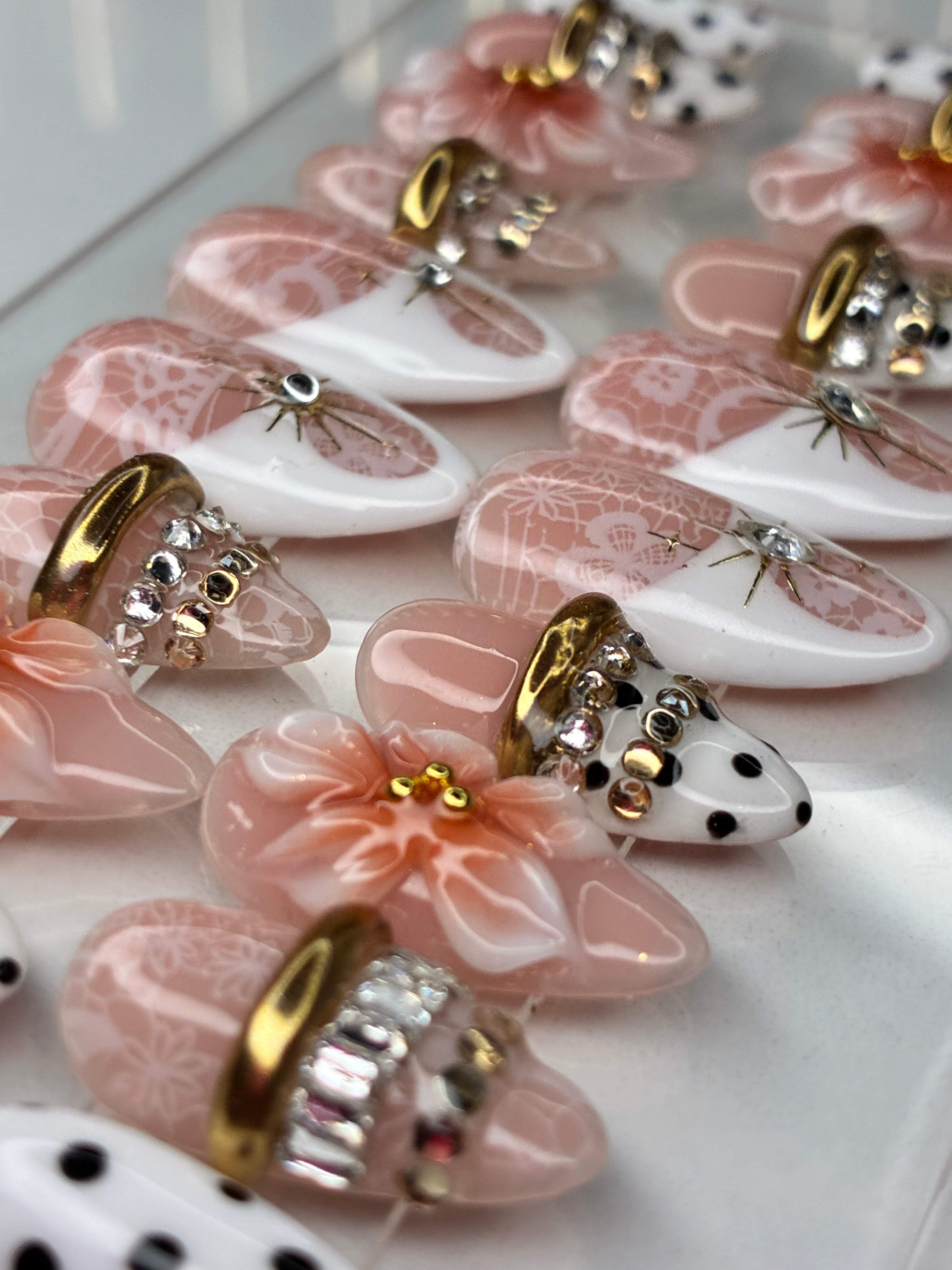 Luxurious French Lace 3D Rings Floral Polka Dot Nails