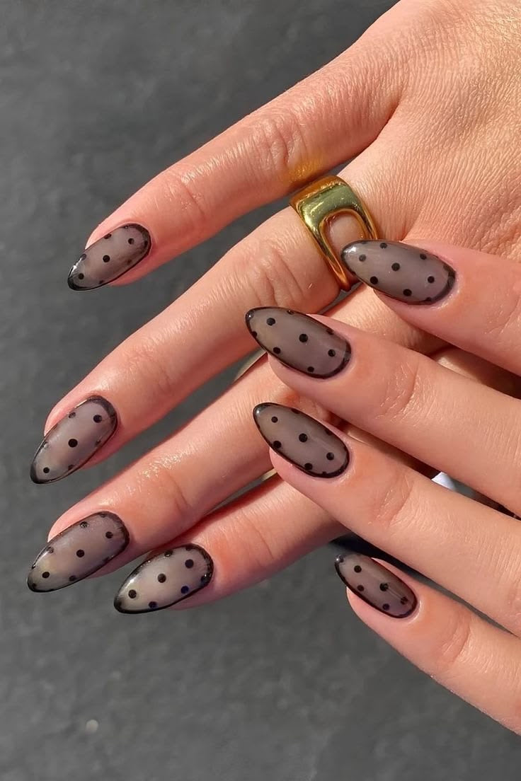Black Gelish Polka Dots Presson Nails