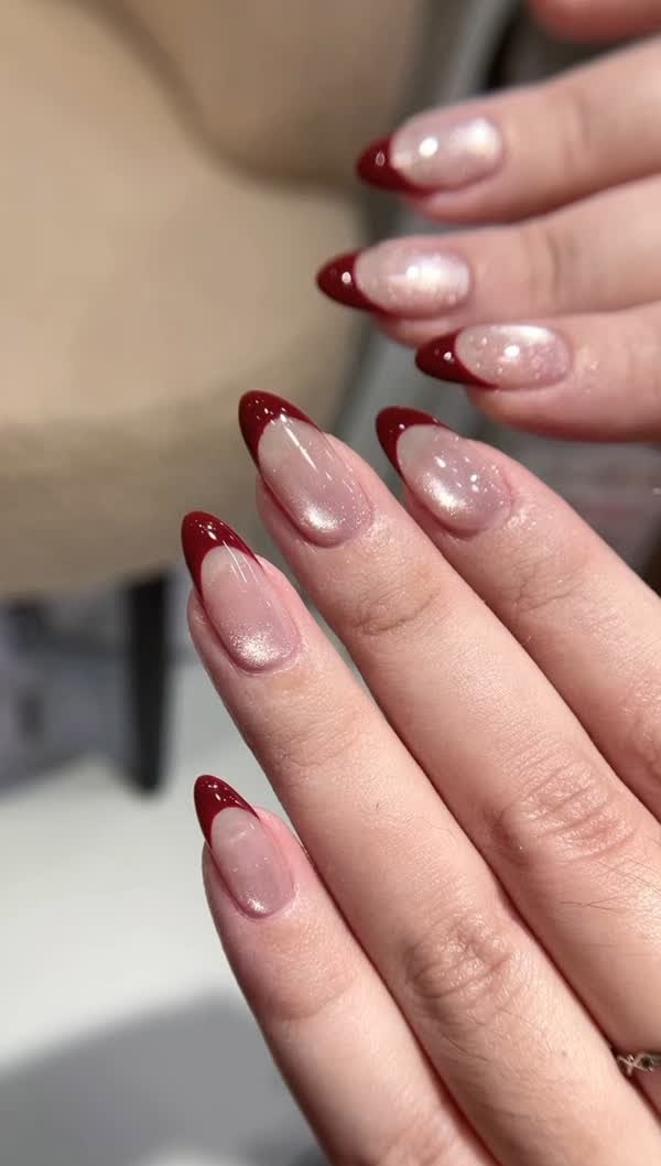 Cat Eye Base Red French Tips