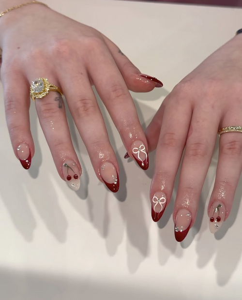 French Tips With Crystal Red Cherries