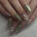 Green Cat Eye 3d Floral Abstract Nails