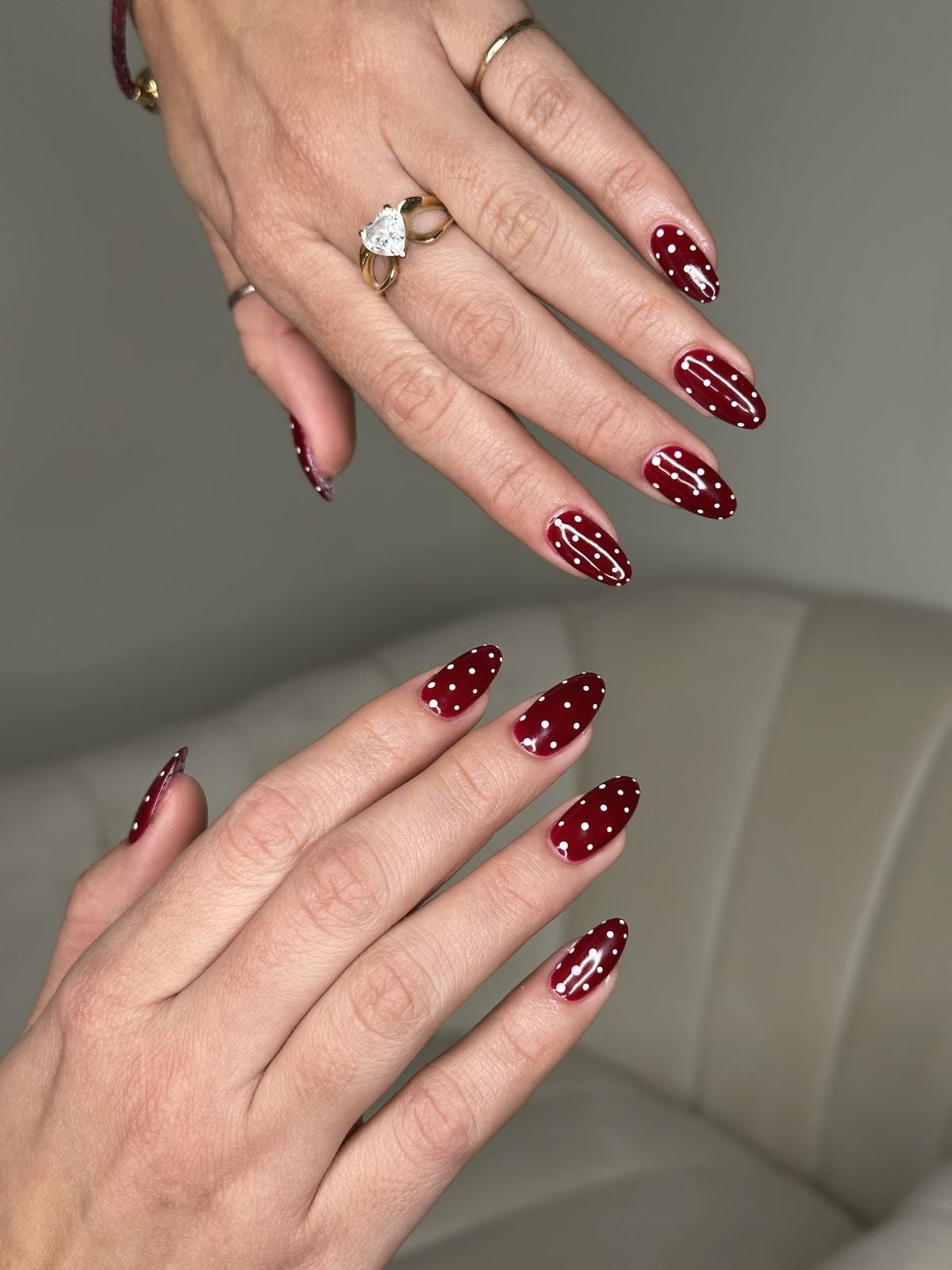Royal Cherry Red Polka Dot Nails