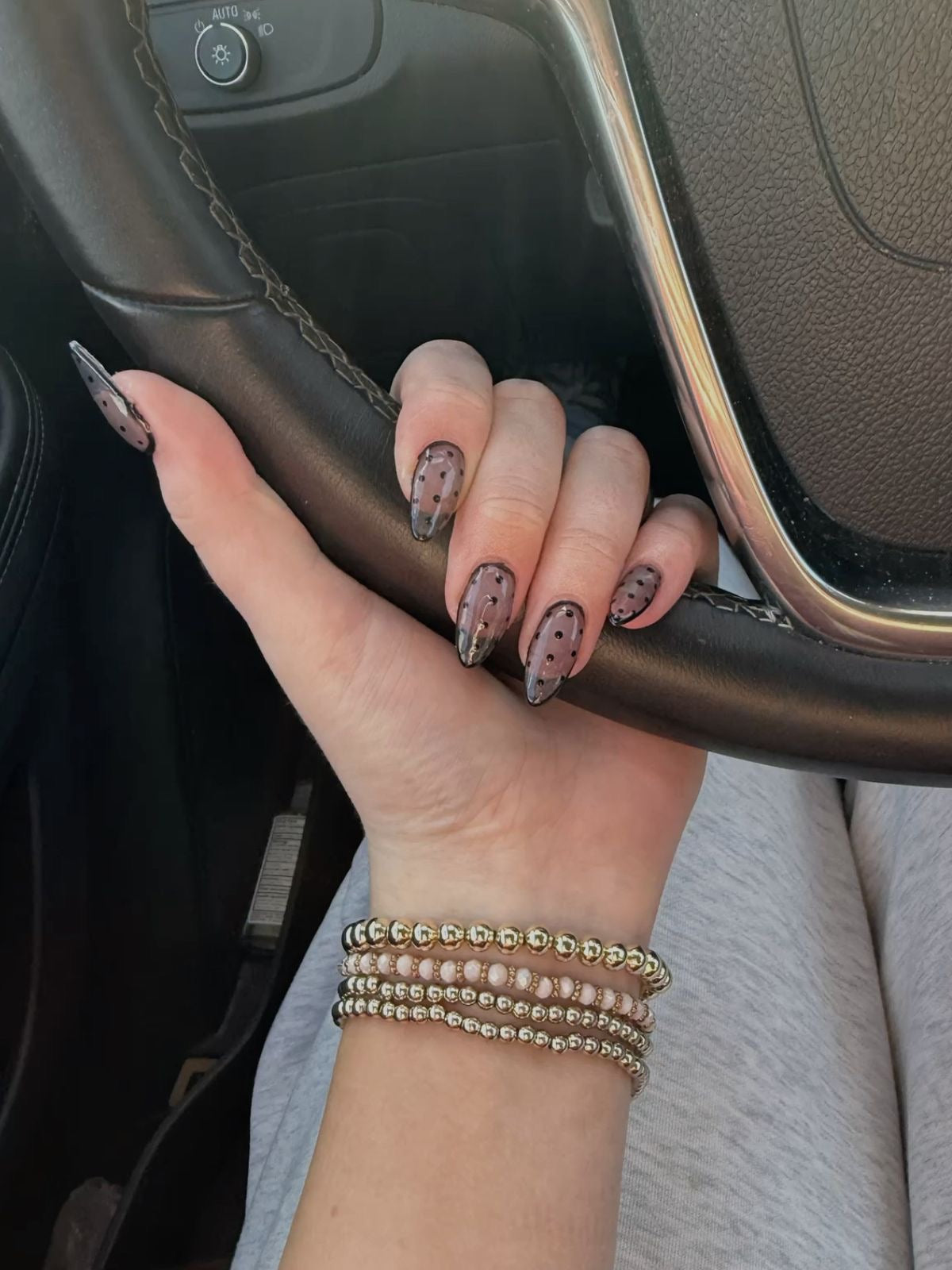 Black Gelish Polka Dots Presson Nails