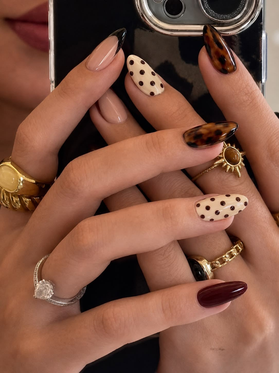 Brown Polka Dots Abstract Nails