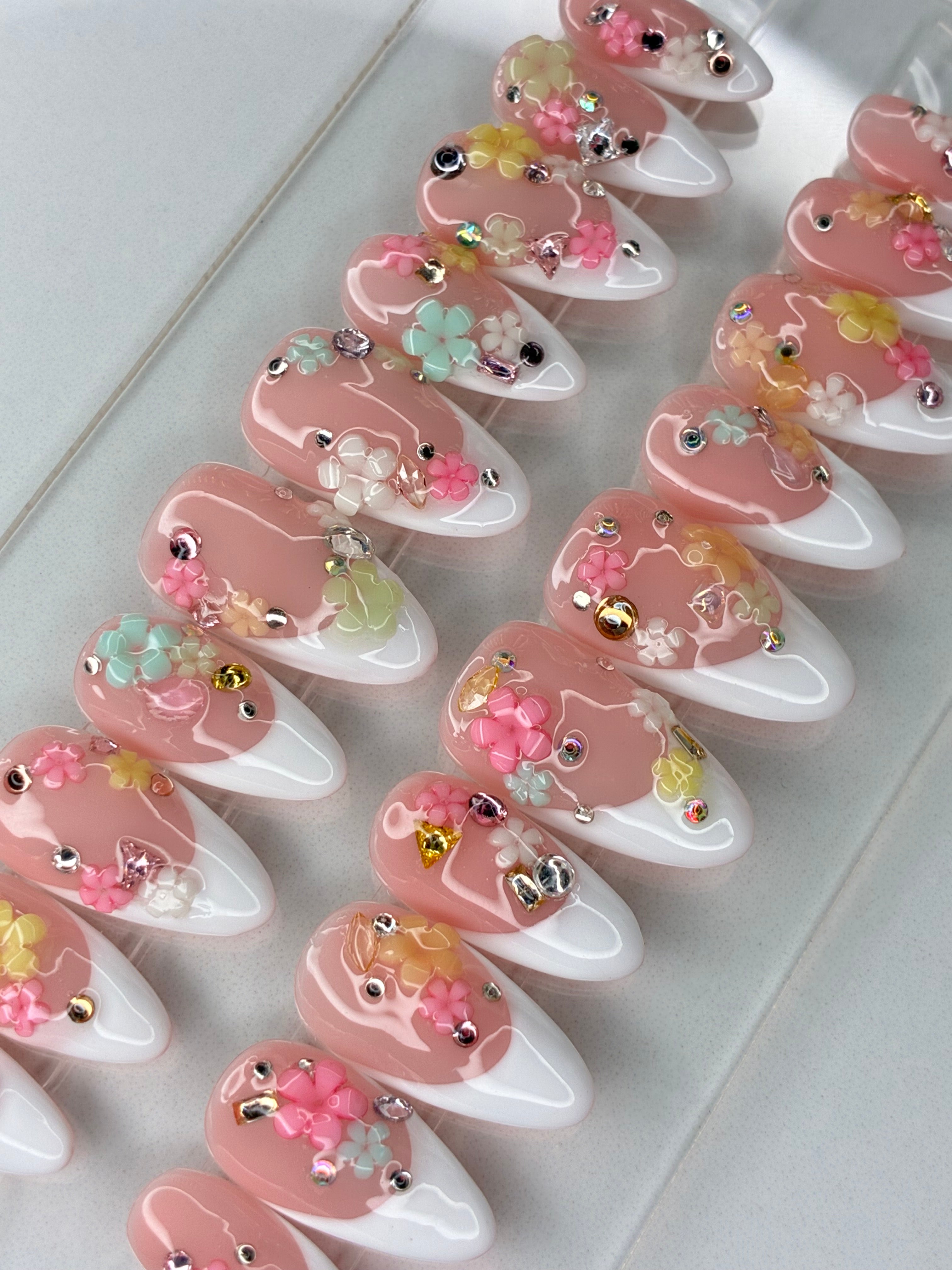 French Tips With 3D Colorful Florals