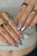 Silverish Cat Eye Starry Gold Nails