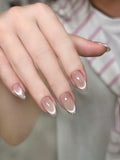 Cat Eye French Effect With Silver Glitter Tips