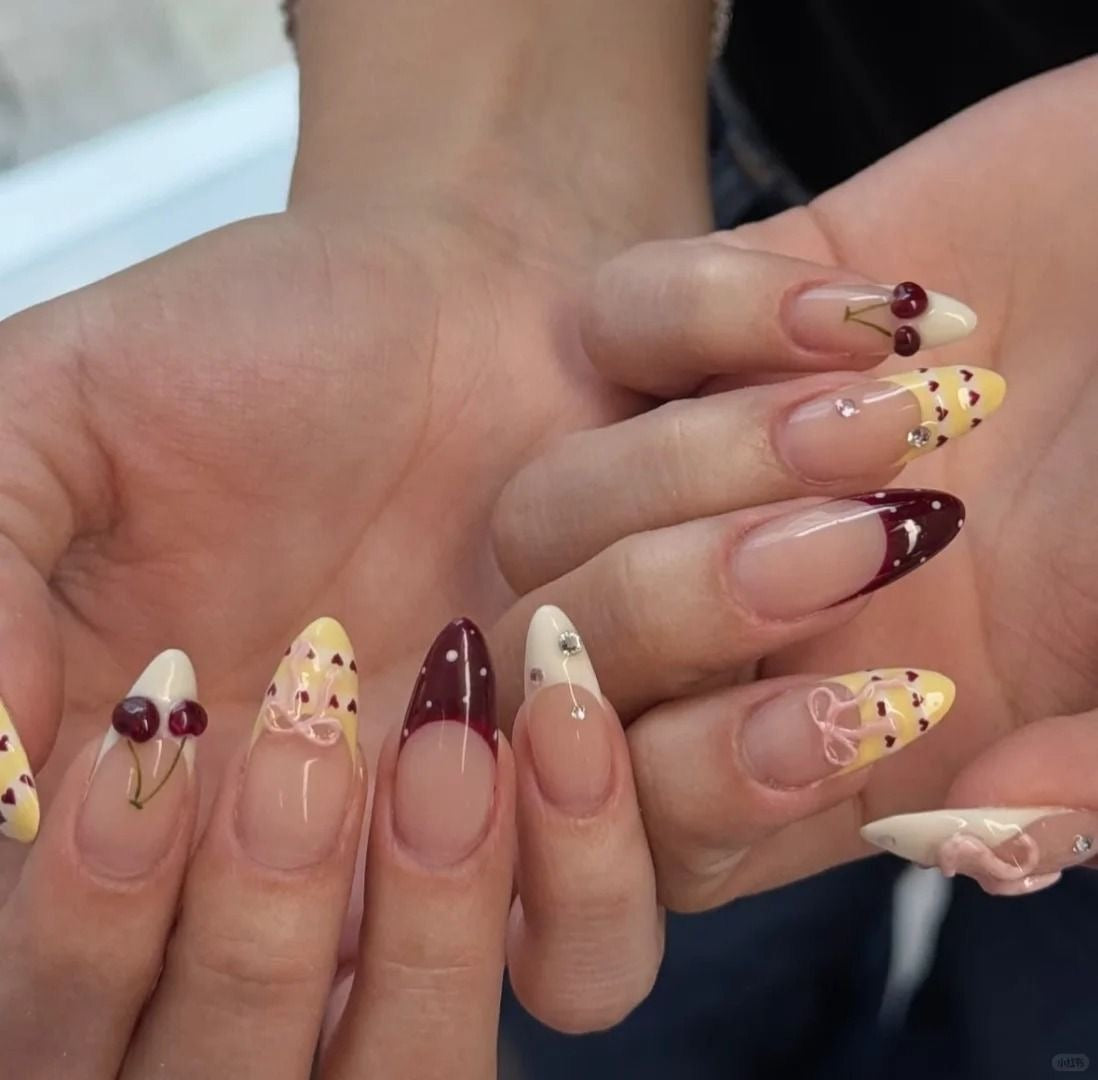 Maroon x Yellow Abstract Gelx Tips