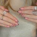 Brown French Polka Dot 3D Floral Nails
