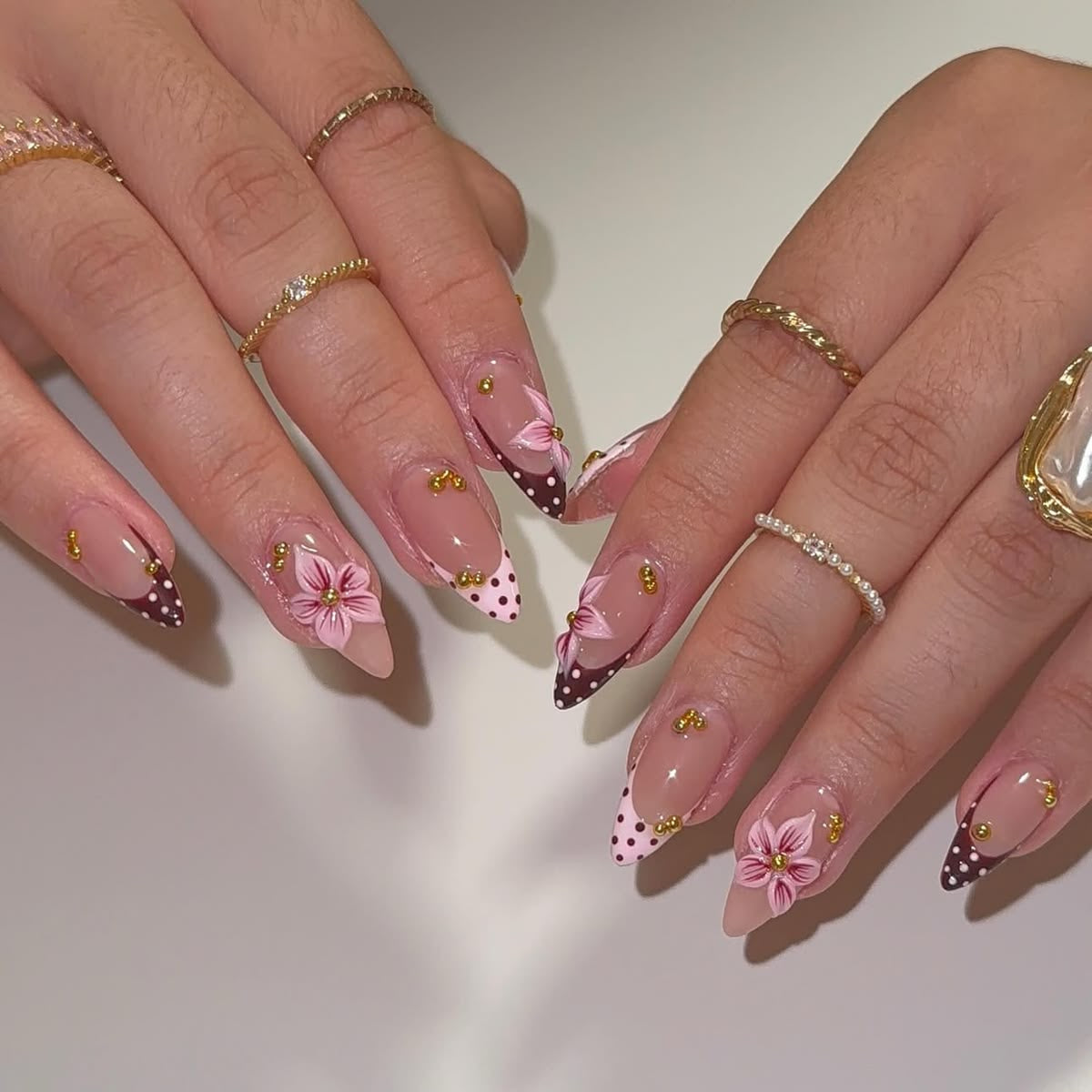 Polka Dot 3D Floral Abstract Nails