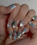 White French Abstract 3D Floral Nails