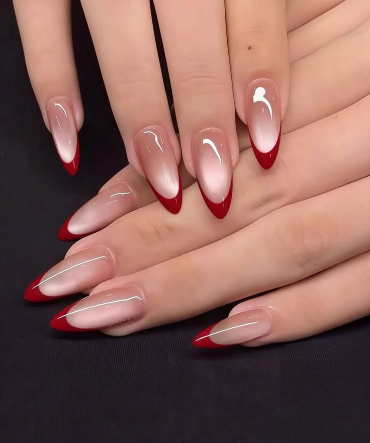 Cat Eye Base Red French Tips